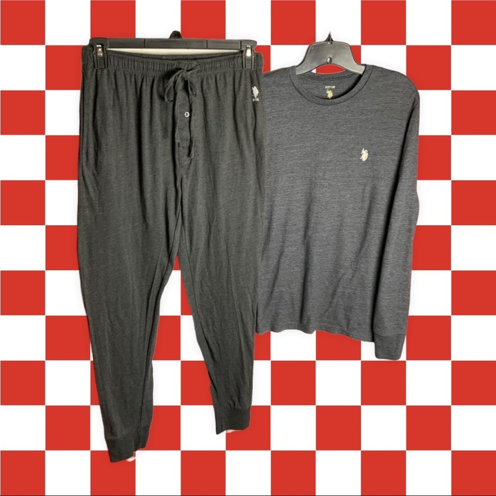 U.S. Polo Assn. 2-Pc Gray Pajamas Pants Waffle Texture Top Men M